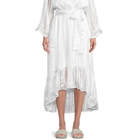 New Melissa Odabash Pearl White Look 9 Gold Striped Faux Wrap Midi Dress NWT - Picture 3 of 12